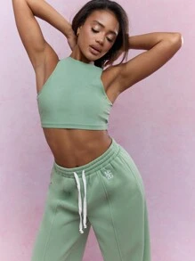 MISSGUIDED Two-Piece Crop Top And Wide Leg Sweatpants Set Perfect , St Patrick'S Day Celebrations Irish-Themed Workout Loungewear Matching Coordinates - Green - View 3