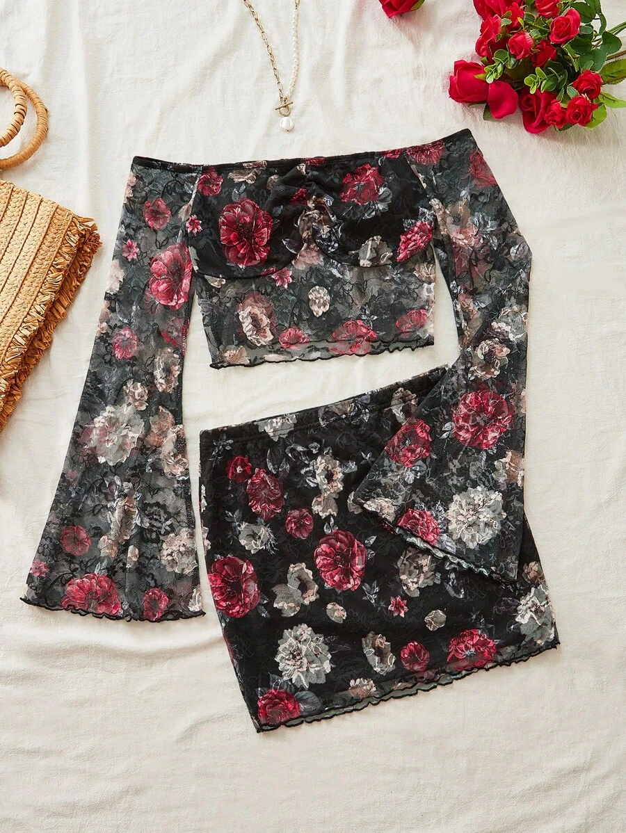 SHEIN VCAY Women's 2pcs Vacation Outfit Set - Black - View 1