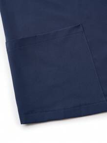SHEIN TaskFit Plus Size Women's Solid Color V-Neck Top & Pants Uniform Scrub Set - Navy Blue - View 13