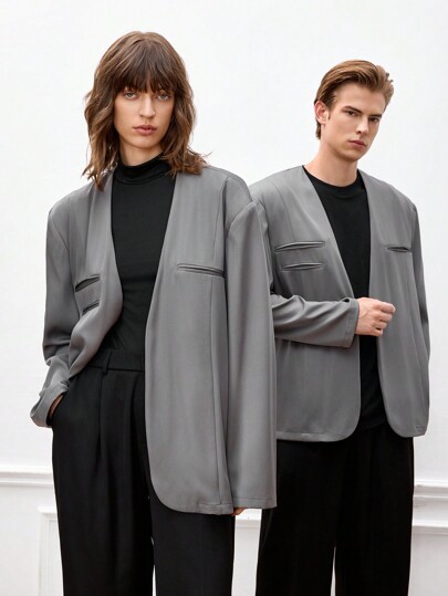 Manfinity VCAY Men's Loose Fit Casual Woven Blazer Jacket, Suitable For Spring, Fall, Winter