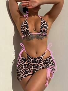 Swim SXY 2pcs/Set Reversible Leopard Print Swimwear With 3 Pieces Summer - Multicolor - View 1