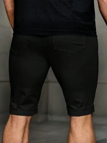 Manfinity Homme 男士黑色牛仔紧身短裤 - 黑色 - 查看 2