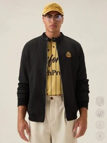 Manfinity VCAY Áo khoác thường ngày thêu họa tiết đơn giản dành cho nam, trở lại trường, cho mùa thu đông - màu đen - Xem 4