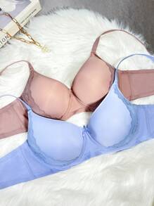 Snug Zone 2 件大码蕾丝性感聚拢文胸钢圈文胸女士内衣 - 彩色 - 查看 1