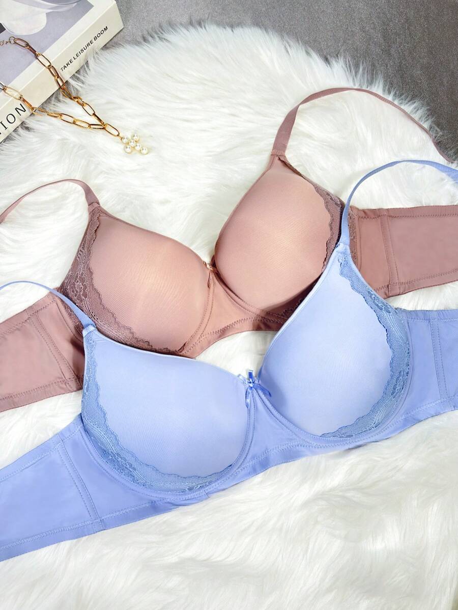Snug Zone 2 件大码蕾丝性感聚拢文胸钢圈文胸女士内衣 - 彩色 - 查看 1