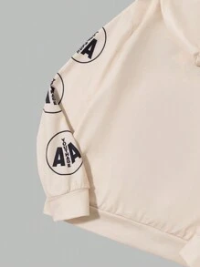 SHEIN 2 件 Tween 女童印花连帽运动衫和裤子套装 - 杏色 - 查看 3