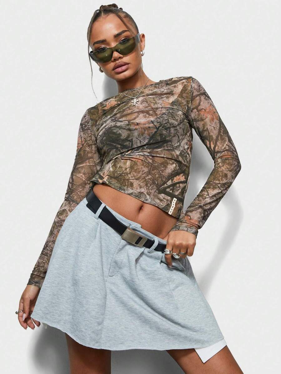 SUMWON WOMEN 林地迷彩长袖网眼上衣秋季分层装狩猎季节户外探险休闲秋季风格透明短款 - 彩色 - 查看 1