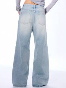 MUSERA High Waisted Ripped Loose Fit Wide Leg Jeans Spring 90's Cute Summer Streetwear - Baby Blue - View 2