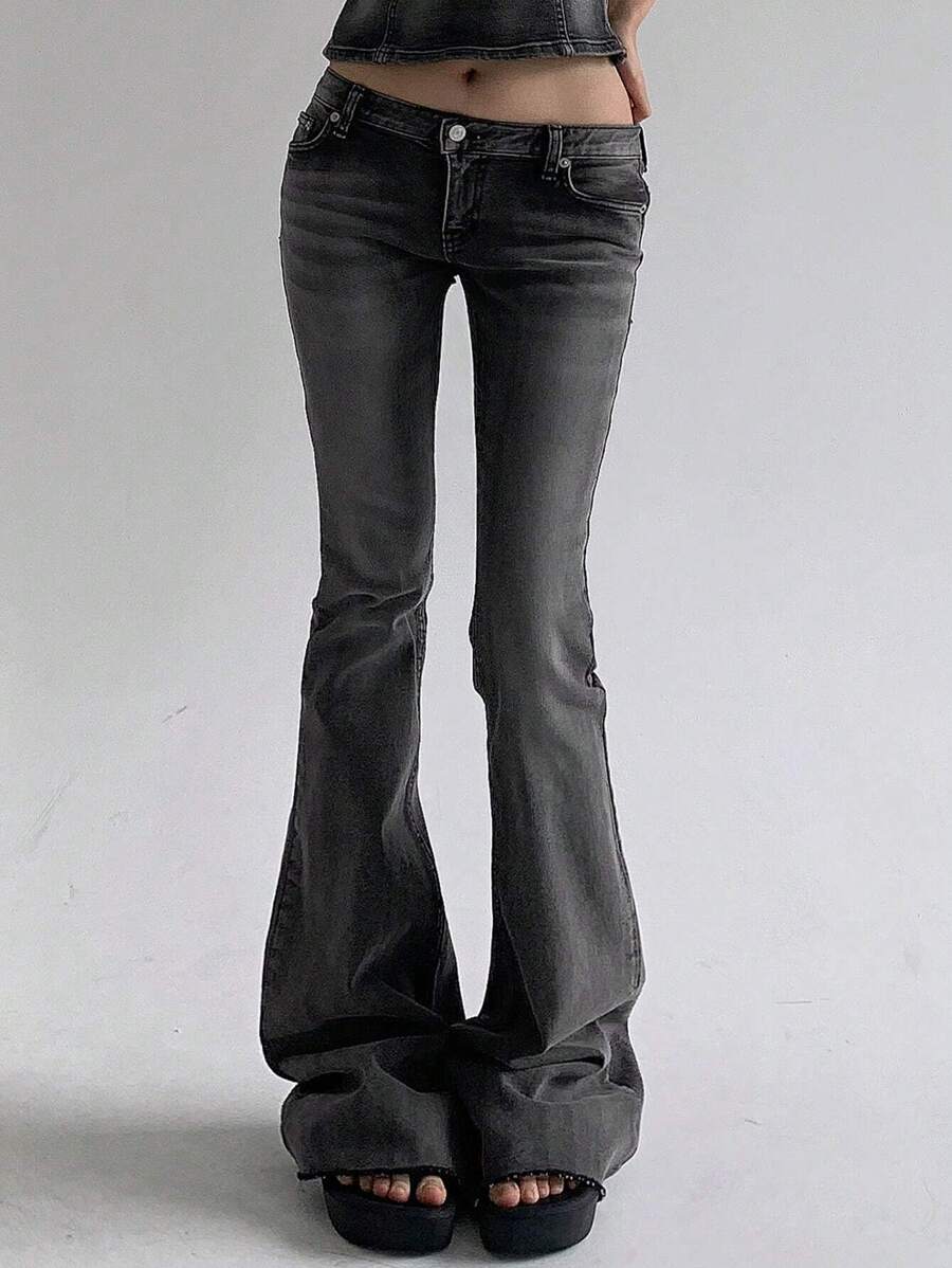 DAZY Women Low-Waist Flare Jeans - Dark Grey - View 1