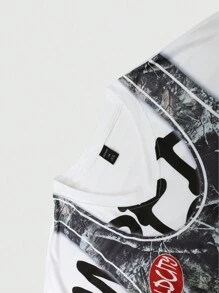 ROMWE MEN Street Life Camiseta de manga corta con estampado de estilo callejero y manga de murciélago para hombres, adecuada para uso diario en primavera y verano, escuela, Halloween