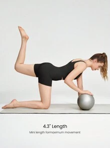 GLOWMODE طقم صهريج أنشطة قصير ظهر على شكل حرف U والشورت بسيطرة على البطن 4.3 بوصة، مناسب للتدريبات اليومية واليوجا منخفضة الأثر - الأسود - مشاهدة 7