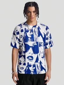 Manfinity Roghcode Áo sơ mi dệt kim tay ngắn cổ tròn in họa tiết nam - Nhiều màu - Xem 1