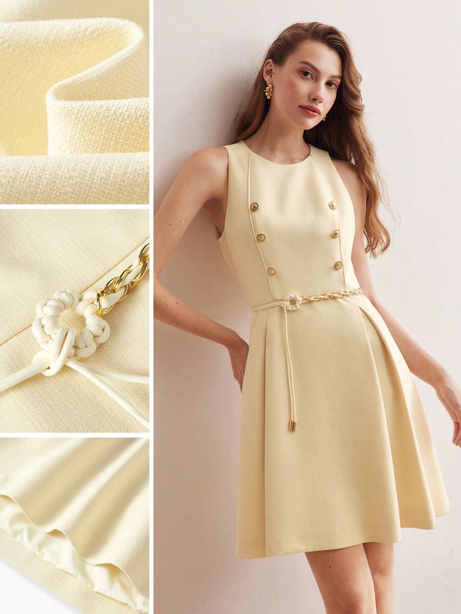 MOTF PREMIUM BUTTON DETAIL SOLID DRESS