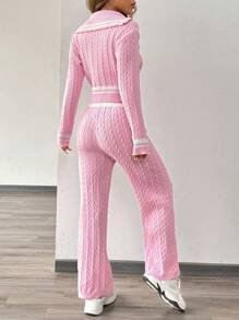 Chiquease Pink Turtleneck Sweater And Straight Leg Pants Set - Pink - View 2