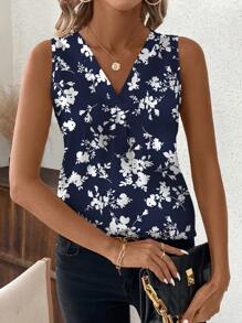 SHEIN Clasi Women's Floral Print Minimalist Casual V-Neck Sleeveless Tank Top