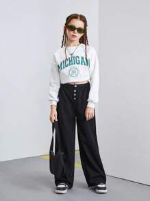 SHEIN Explorewe Tween Girls Loose Blue Checkerboard Straight Leg Jeans - Medium Wash - View 2