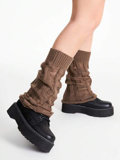 Fairycore Zerissene Strickbeinstulpen mit vertikalen Streifen im Y2K-Stil