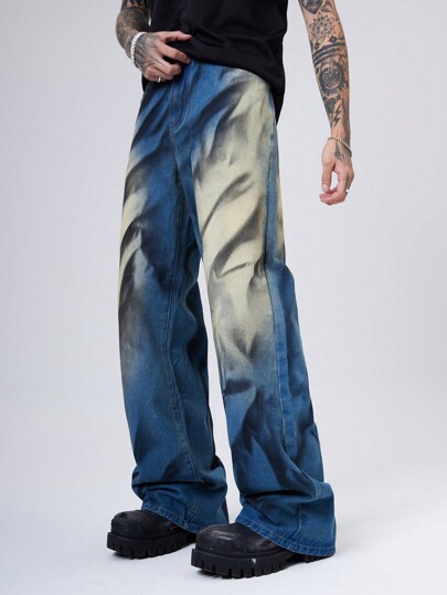 Manfinity Denimwave Y2K Vintage Streetwear Men Distressed Blue Wash Retro Baggy Jeans, For Husband, Boyfriend Gifts