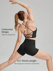GLOWMODE FeatherFit™ Sports Bra & 4.3'' Shorts Set Crisscross Back Bra Tank Top With Crossover Biker Shorts Low Impact Yoga Daily Running Gym Workout Summer