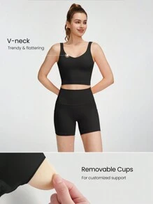 GLOWMODE طقم صهريج أنشطة قصير ظهر على شكل حرف U والشورت بسيطرة على البطن 4.3 بوصة، مناسب للتدريبات اليومية واليوجا منخفضة الأثر - الأسود - مشاهدة 3