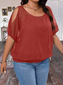 Calvaya Plus Size Women's Summer Asymmetrical Neck 2 In 1 Cutout Shoulder Blouse