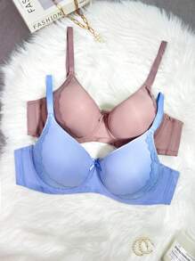 Snug Zone 2 件大码蕾丝性感聚拢文胸钢圈文胸女士内衣 - 彩色 - 查看 4