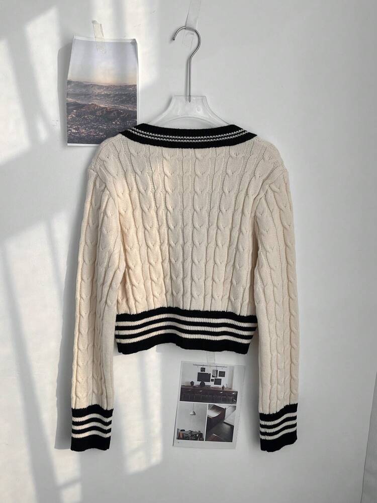 Women's Business Casual Striped Colorblock Short Cardigan Sweater, Autumn