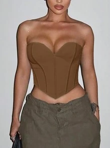 Apperloth A Handkerchief Tie-Up Backless Bustier, Sexy For Music Festival - Coffee Brown - View 3
