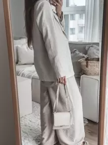 SHEIN LUNE Spring/Summer Casual 3D Flower Decoration Linen Blazer Fall Cloth For Women - Apricot - View 2