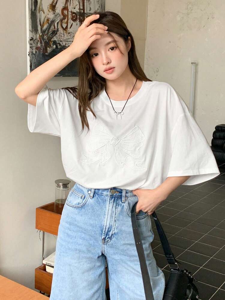 Bow-Knot Loose Fit Short Sleeve T-Shirt Oversized T-Shirt
