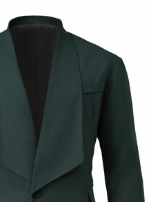 Manfinity Mode Men's Solid Color Front Button Closure Long Sleeve Fake Pocket Shirt And Pants Suit - Dark Green - View 5