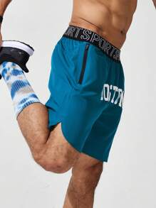 Coreblaze 男友风男士字母条纹拉链口袋宽松休闲运动短裤训练休闲裤 - 水鴨藍 - 查看 5