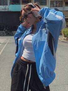 DAZY Women's Colorblock Loose Fit Jacket - Blue - View 1