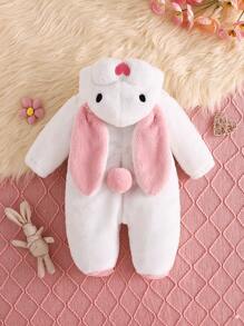 Pijama de una pieza con capucha con orejas largas y peludas 3D para niña, color blanco, para fiestas de Halloween - Multicolor - Ver 2