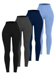 Easithlete 女式无缝高腰弹力健身紧身裤，带口袋瑜伽裤 - 彩色 - 查看 4