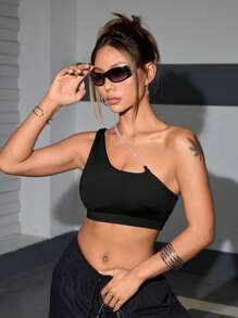 SHEIN Sport Studio Women's Asymmetric Neckline Backless Sports Bra