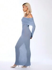 MUSERA Off The Shoulder Long Sleeve Maxi Dress - Blue - View 3