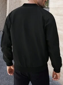 Manfinity Homme 男士拉鍊式休閒長袖夾克 - 黑色 - 查看 2
