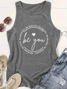 INAWLY Camiseta de verano informal con texto impreso "Sé amable, sé considerado, sé digno, sé tú mismo, sé valiente, sé audaz, sé brillante" - Blusas gráficas para mujeres - Gris Oscuro - Ver 1