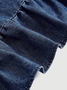 SHEIN MOD 女式纯色简约日常扭纹荷叶边下摆牛仔连衣裙