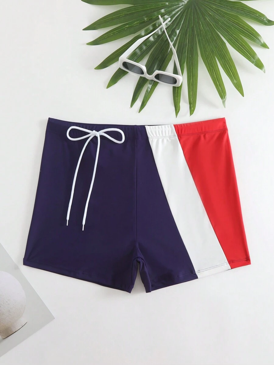 Manfinity 男式加大码夏季海滩撞色抽绳紧身泳裤