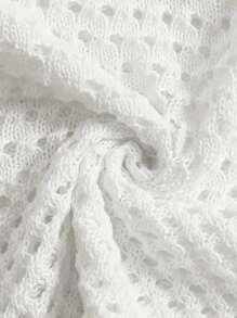 SHEIN LUNE 大码 V 领纯色镂空休闲上衣和短裤 2 件套，适合冬季 - 白色 - 查看 5