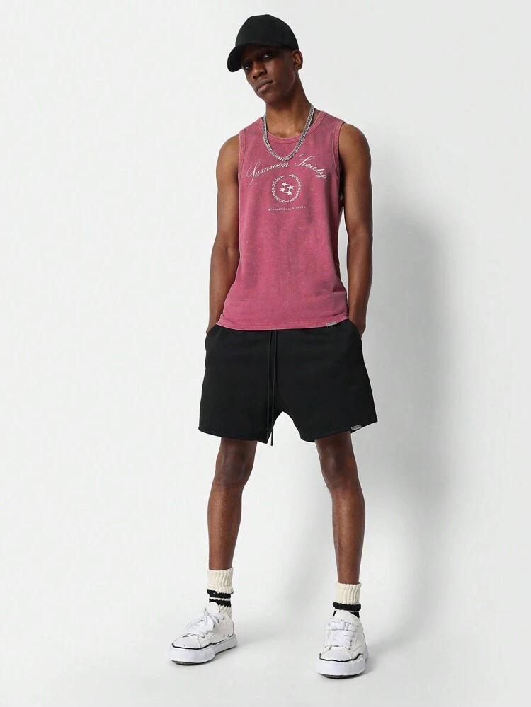 Washed Tank Top With Club Graphic Print