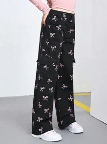 Sparklyn Tween Girl 阔腿牛仔裤 蝴蝶印花 时尚休闲裤 长裤 - 黑色 - 查看 9