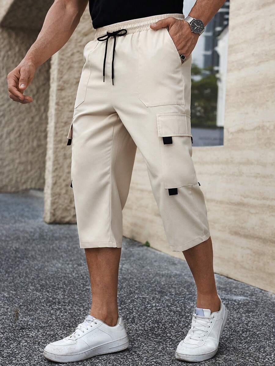 Manfinity Homme 男士抽绳腰带七分工装裤