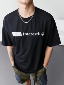 Manfinity Homme Tricou cu mânecă scurtă cu imprimeu cu litere, casual, pentru bărbați, vară - Negru - Vizualizare 6