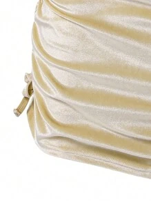 Teen Girls' Solid Color Bow Ruched Long Sleeve Dress - Apricot - View 5