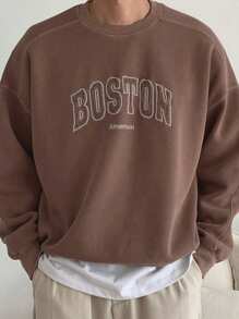 DAZY Men's Letter Printed Pullover Sweatshirt, Autumn - Brown - View 7