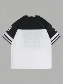 Manfinity EMRG Men's V-Neck Letter & Stripe Print Short Sleeve T-Shirt, Summer - Multicolor - View 2