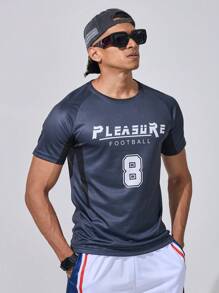 Gym Rark 男友风男士短袖字母印花运动 T 恤校园 - 藏蓝色 - 查看 1